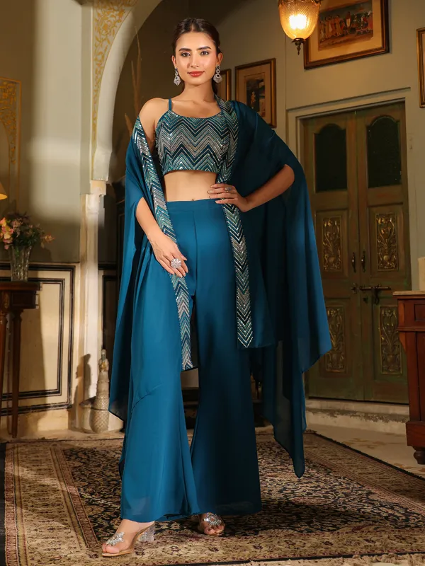 Blue_Cotton_Blend_Embroidered_Crop_Top_With_Palazzo_&_Cape_Set_For_Women