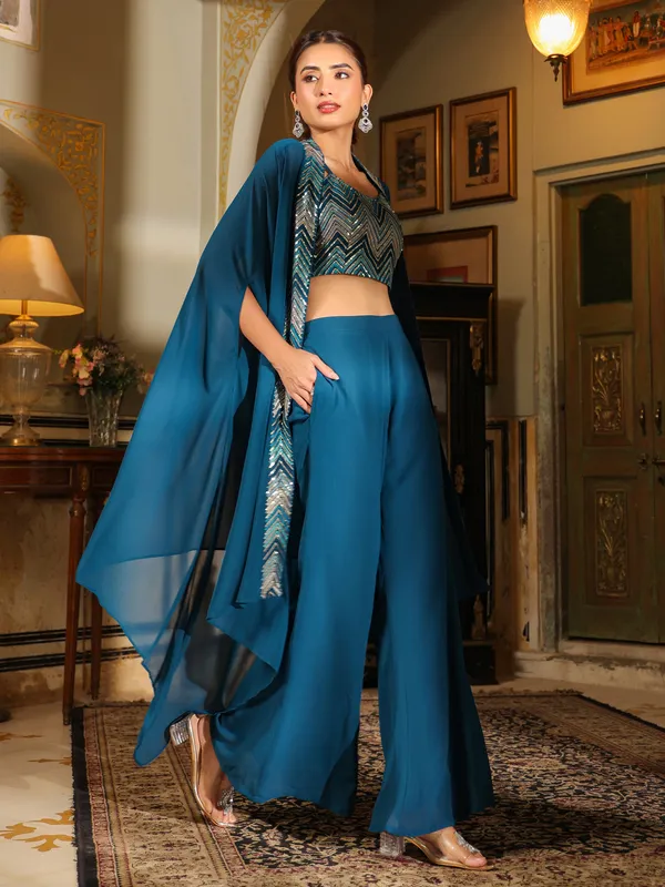Blue_Cotton_Blend_Embroidered_Crop_Top_With_Palazzo_&_Cape_Set_For_Women
