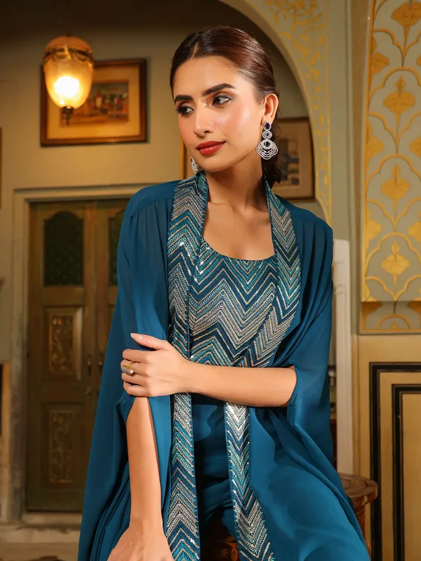 Blue_Cotton_Blend_Embroidered_Crop_Top_With_Palazzo_&_Cape_Set_For_Women