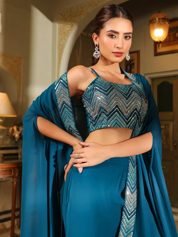 Blue_Cotton_Blend_Embroidered_Crop_Top_With_Palazzo_&_Cape_Set_For_Women