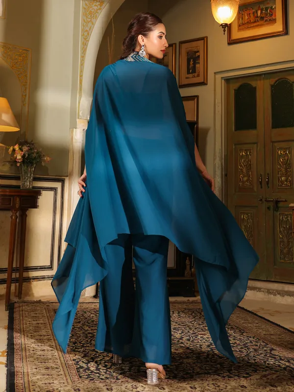 Blue_Cotton_Blend_Embroidered_Crop_Top_With_Palazzo_&_Cape_Set_For_Women