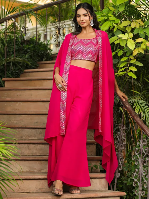 Pink_Georgette_Embroidered_Top_With_Palazzo_Pant_&_Cape_Set_For_Women