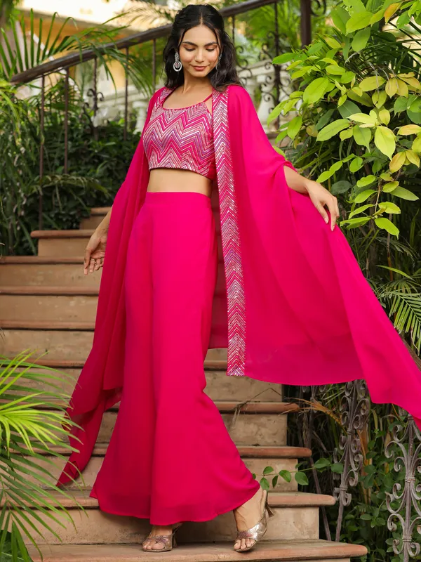 Pink_Georgette_Embroidered_Top_With_Palazzo_Pant_&_Cape_Set_For_Women