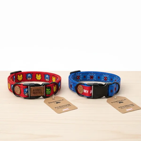 Pack_Of_2_Marvel_Heroes_Dog_Collar_Red_&_Blue