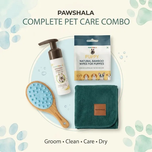 Complete_Grooming_Kit_-_Whitening_shampoo,_bamboo_wipes,_Brush,_Pet_towel_