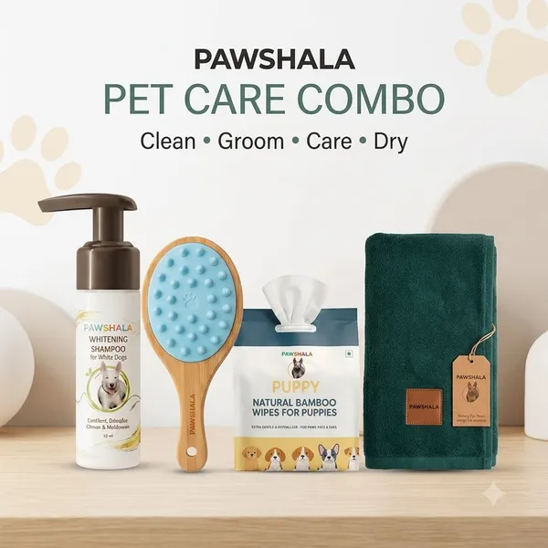 Complete_Grooming_Kit_-_Whitening_shampoo,_bamboo_wipes,_Brush,_Pet_towel_