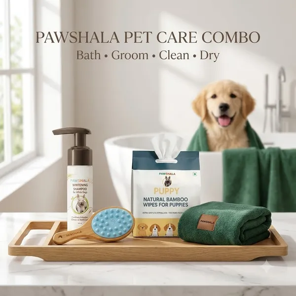 Complete_Grooming_Kit_-_Whitening_shampoo,_bamboo_wipes,_Brush,_Pet_towel_