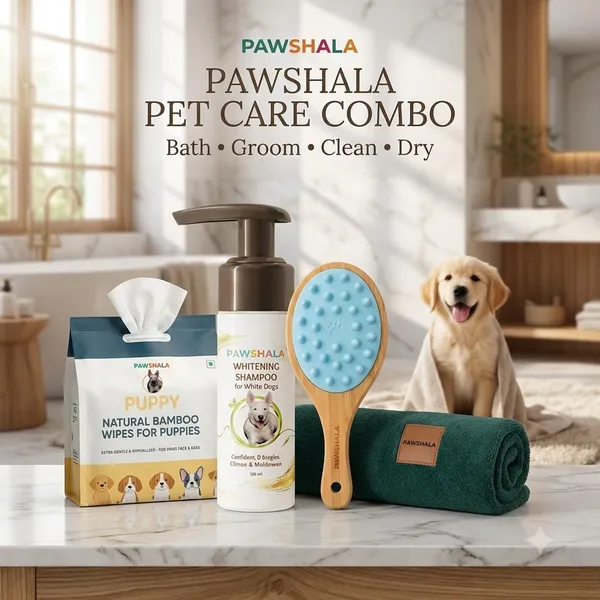 Complete_Grooming_Kit_-_Whitening_shampoo,_bamboo_wipes,_Brush,_Pet_towel_