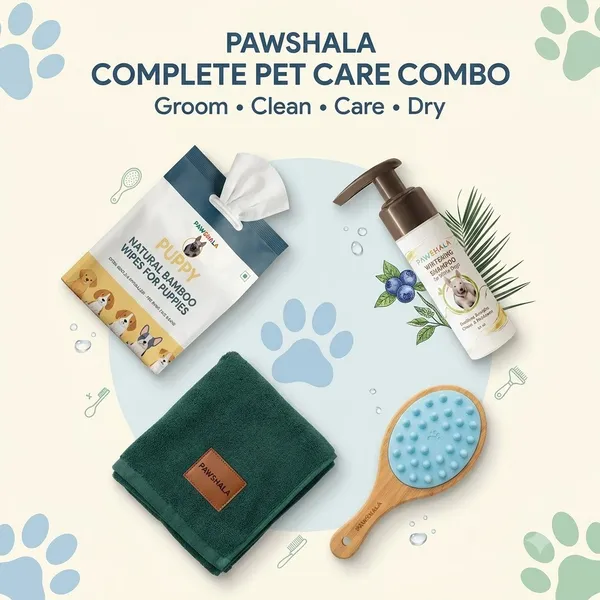 Complete_Grooming_Kit_-_Whitening_shampoo,_bamboo_wipes,_Brush,_Pet_towel_