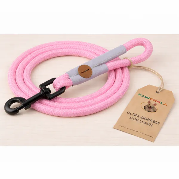 Paweala_Ultra_Durable_Pink_Rope_Dog_Leash_With_Padded_Handle_And_Secure_Clip