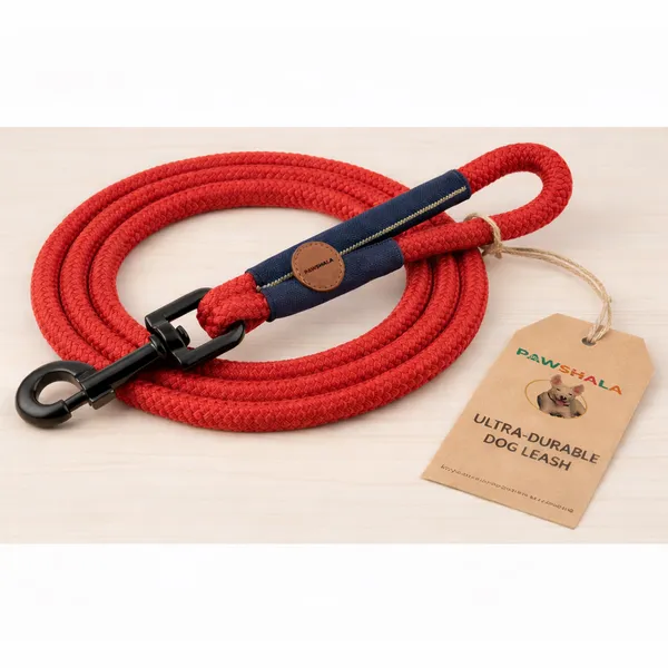 Ultra_Durable_Dog_Leash_-_Red_Rope_Leash_With_Leather_Handle_And_Metal_Clasp_By_Pawsala