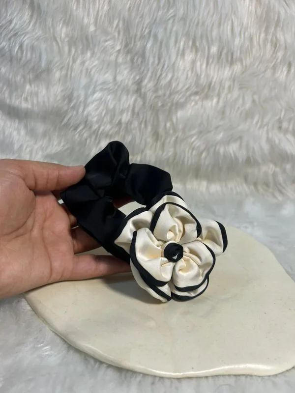 White_Satin_Rose_Scrunchie_Pack_Of_2