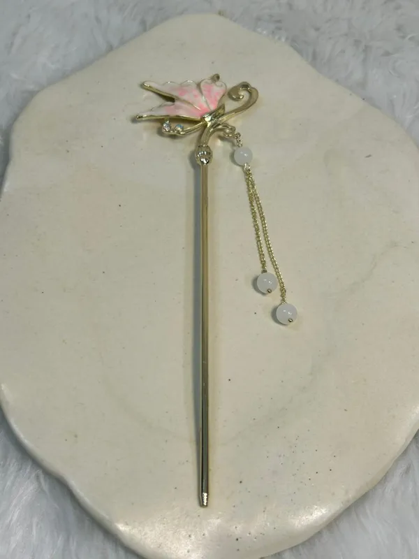 Blush_Butterfly_Hair_Stick_With_Beaded_Dangles_Pack_of_1