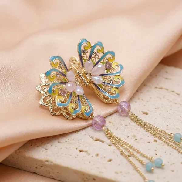 Royal_Azure_Butterfly_Hair_Clip_With_Dangling_Beads_Pack_of_1