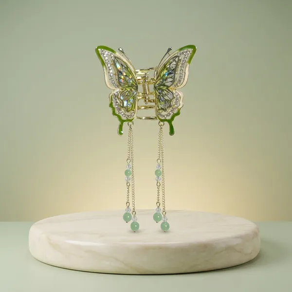 Emerald_Butterfly_Hair_Clip_With_Dangling_Beads_Pack_of_1