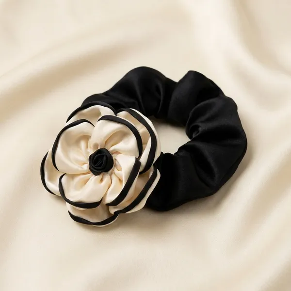 White_Satin_Rose_Scrunchie_Pack_Of_2