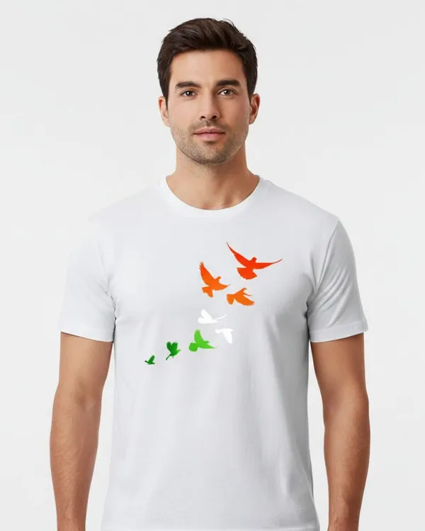 White_And_Multicolor_Pure_Cotton_Round_Neck_Half_Sleeve_T_Shirt_For_Men