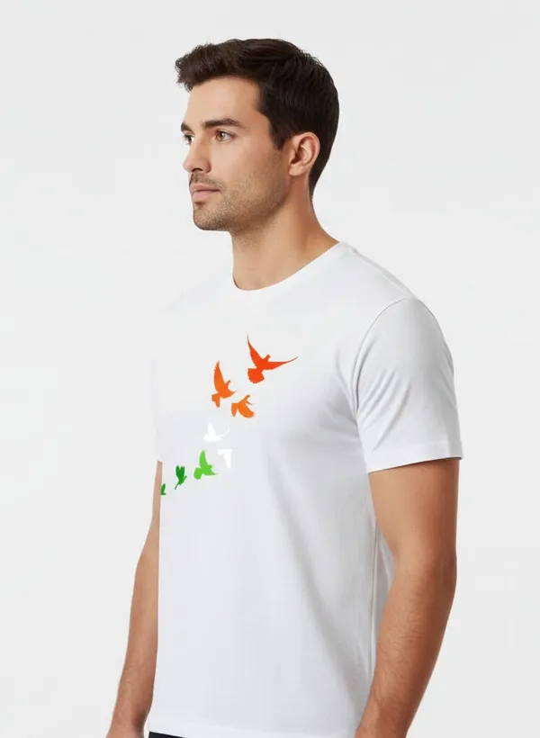 White_And_Multicolor_Pure_Cotton_Round_Neck_Half_Sleeve_T_Shirt_For_Men
