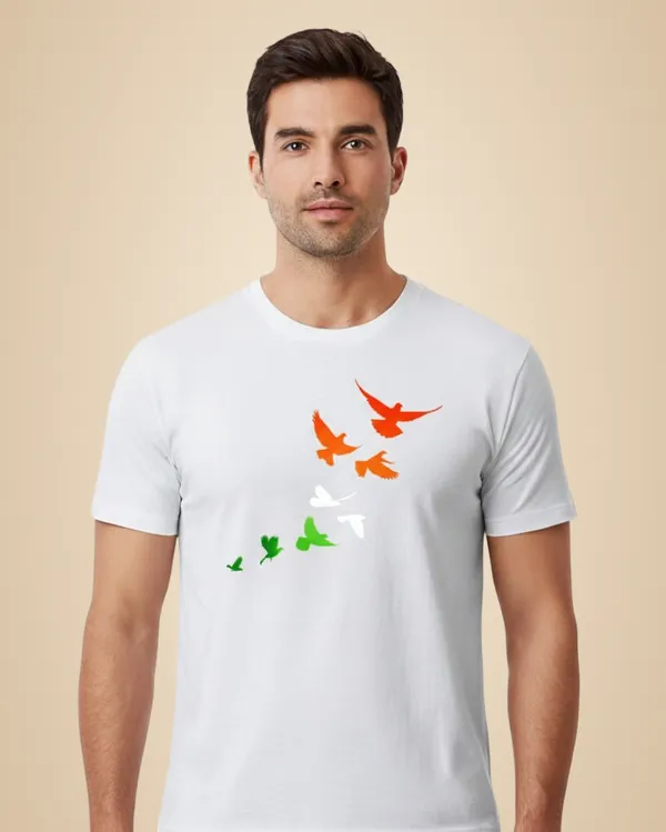 White_And_Multicolor_Pure_Cotton_Round_Neck_Half_Sleeve_T_Shirt_For_Men