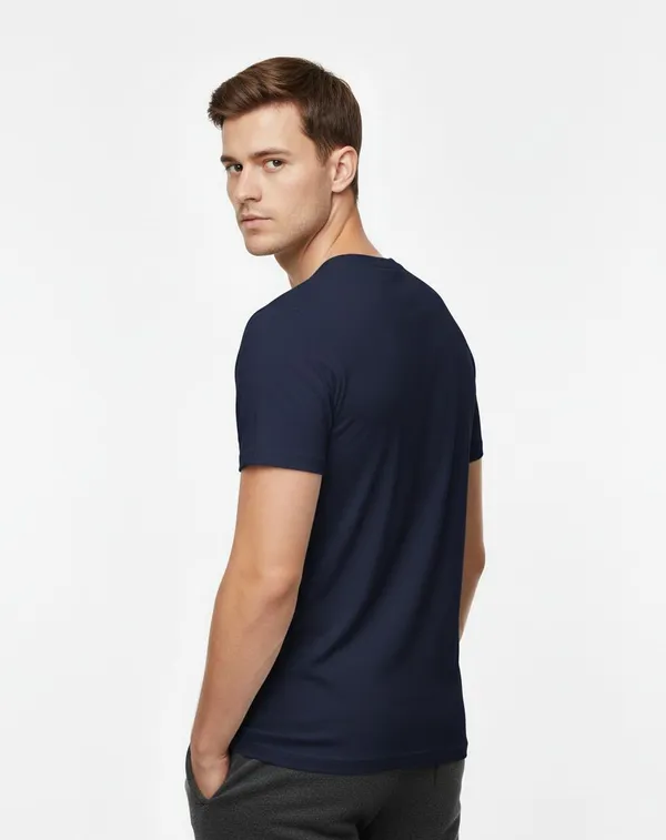 Navy_Blue_Pure_Cotton_Round_Neck_Half_Sleeve_T_Shirt_For_Men