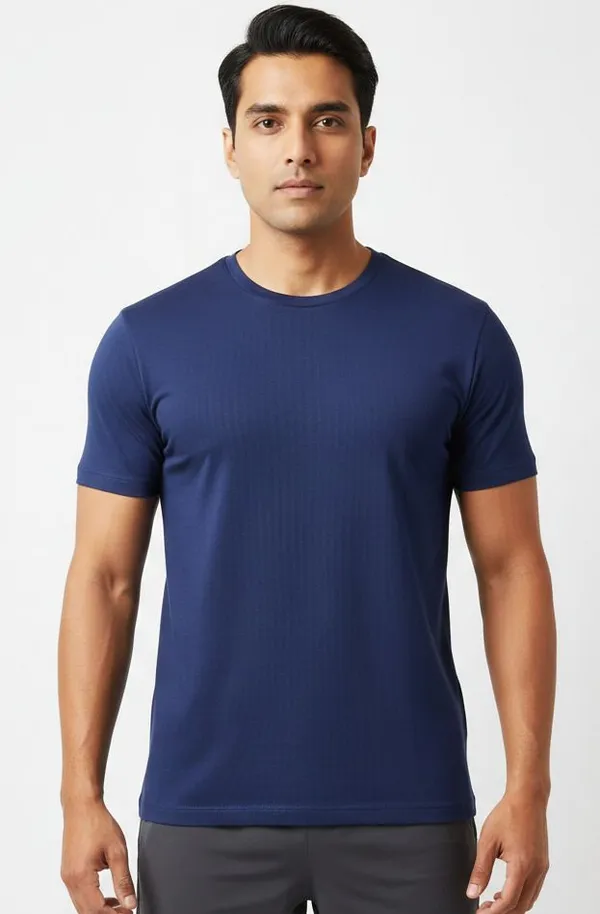Navy_Blue_Pure_Cotton_Round_Neck_Half_Sleeve_T_Shirt_For_Men