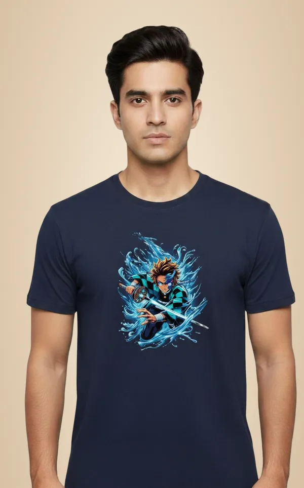 Navy_Blue_Pure_Cotton_Round_Neck_Half_Sleeve_T_Shirt_For_Men