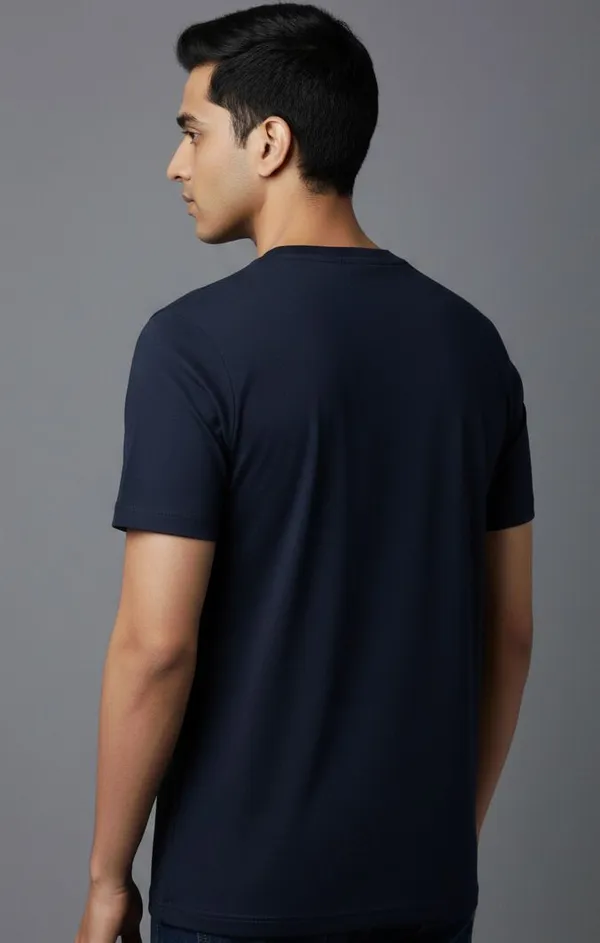 Navy_Blue_Pure_Cotton_Round_Neck_Half_Sleeve_T_Shirt_For_Men