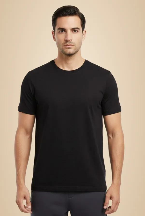 Black_Pure_Cotton_Round_Neck_Half_Sleeve_T_Shirt_For_Men