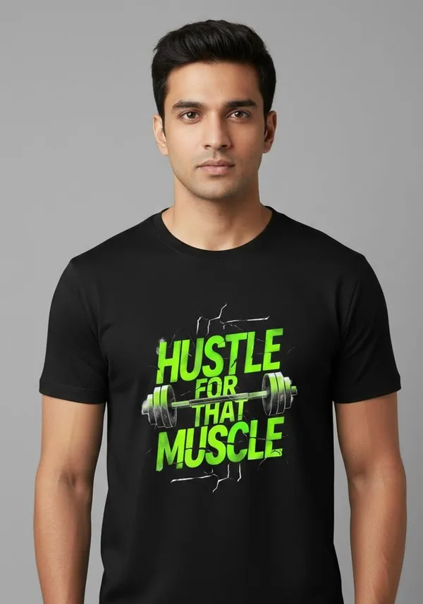 Black_Premium_Quality_Printed_Hustle_Gym_Roundneck_Tees