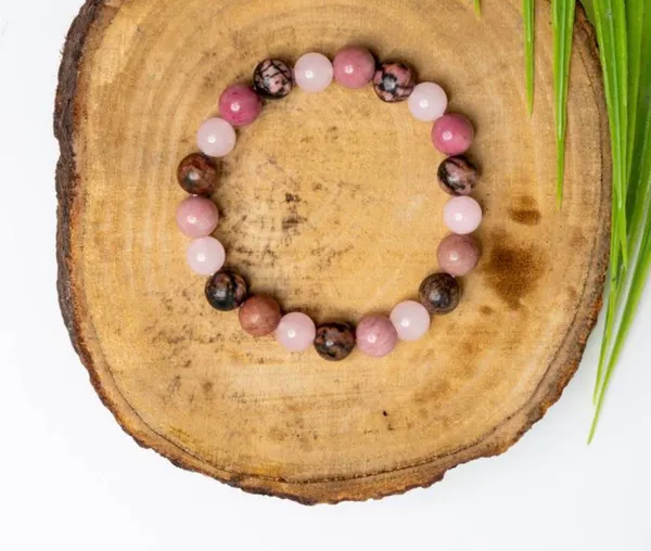 Pink_Rhodonite_Sunstone_Rosequartz_Stretch_Love_Bracelet_For_Unisex
