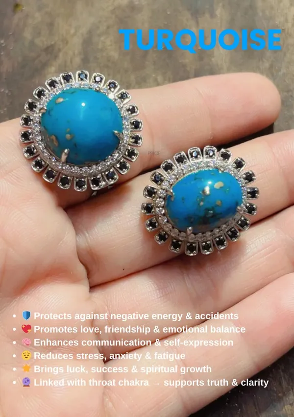Turquoise_Stone_Stud_Earrings_With_Black_And_White_Stone_Halo_Setting