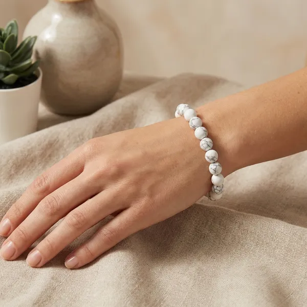 White_White_Howlite_Beaded_Bracelet_For_Women