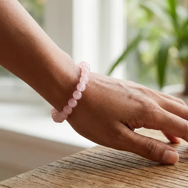 Pink_Rose_Quartz_Crystal_Beaded_Bracelet_For_Unisex