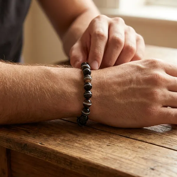 Black_Black_And_White_Banded_Agate_Stretch_Bracelet_For_Unisex