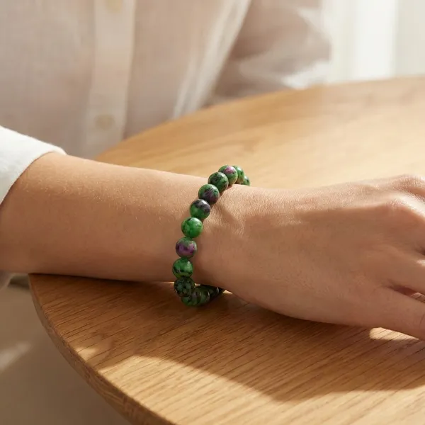 Green_Natural_Ruby_Zoisite_Green_And_Purple_Gemstone_Beaded_Stretch_Bracelet_For_Women