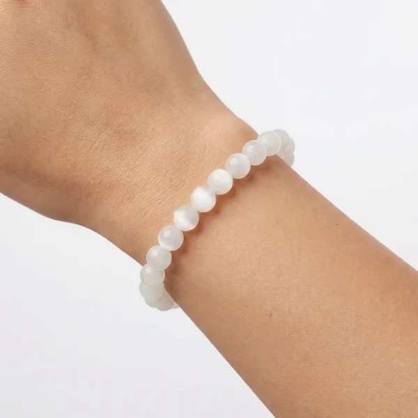 White_Selinite_Stone_Beaded_Bracelet_For_Unisex