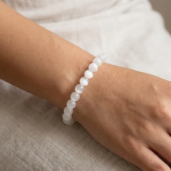 White_Selinite_Stone_Beaded_Bracelet_For_Unisex