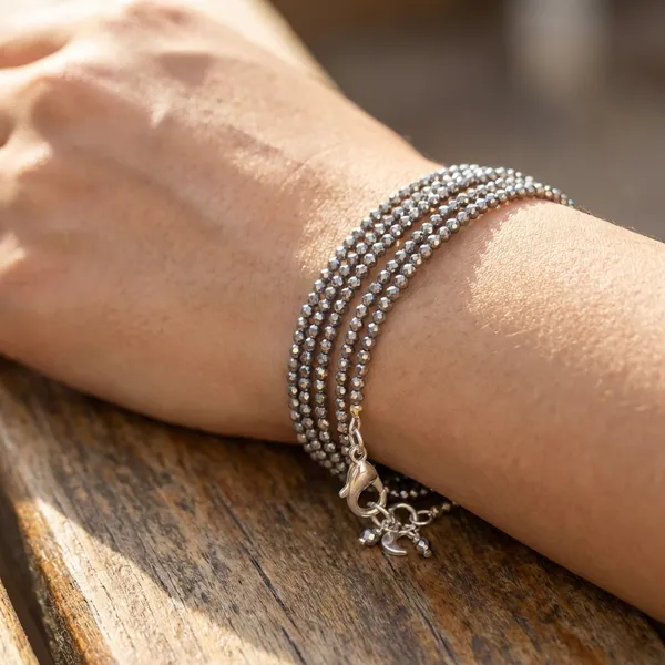 Grey_Pyrite_Sparkling_Beaded_Anklets_Grey_And_Silver_For_Unisex