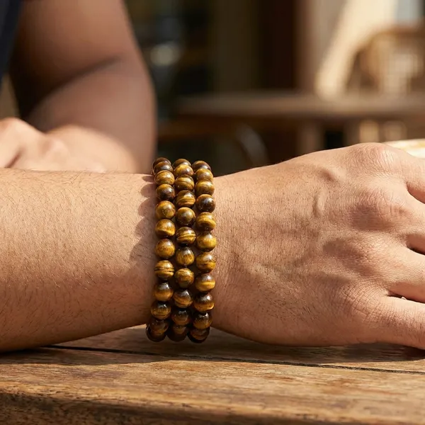 Brown_Natural_Tigers_Eye_Stone_Beaded_Bracelets_Set_For_Unisex