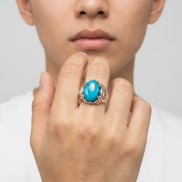 Sterling_Silver_Turquoise_Stone_Statement_Ring_With_Geometric_Band_Design