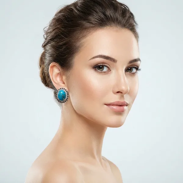 Turquoise_Stone_Stud_Earrings_With_Black_And_White_Stone_Halo_Setting