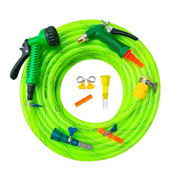 1/2_Inch_3-Layered_Braided_Water_Hose_Pipe_With_Water_Sprayer,_Tap_Connector_&_Clamps_For_Gardening,_Car_Washing,_Home_Use_Etc