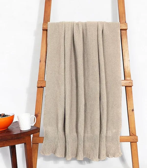 RAMDA_Knitted_Cotton_Throw_Blanket_–_Multipurpose_Lightweight,_Breathable_&_Cozy_Throws_for_Sofa_or_Bed_(Cotton)_(50x60_Inches)_(Beige)