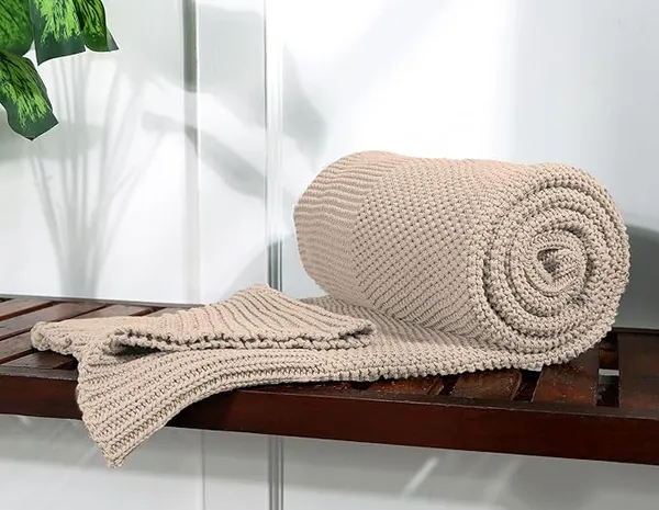 RAMDA_Knitted_Cotton_Throw_Blanket_–_Multipurpose_Lightweight,_Breathable_&_Cozy_Throws_for_Sofa_or_Bed_(Cotton)_(50x60_Inches)_(Beige)