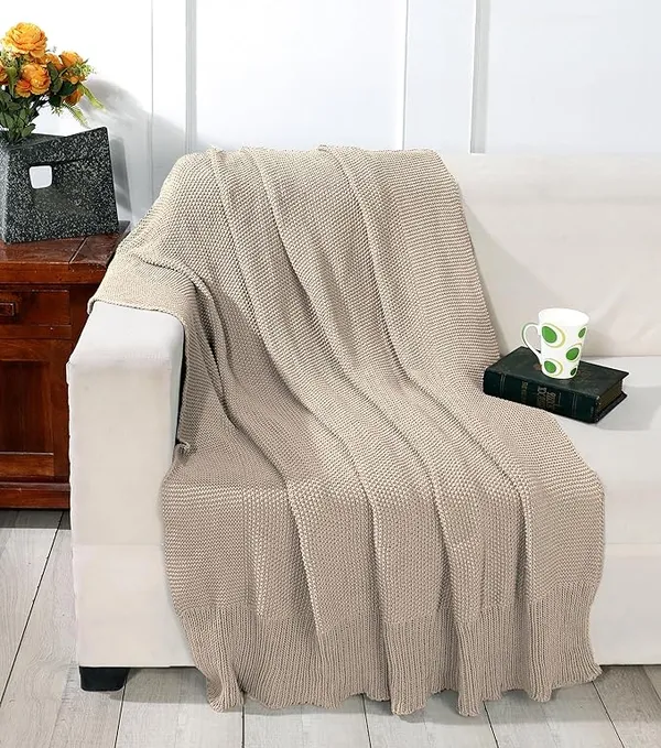 RAMDA_Knitted_Cotton_Throw_Blanket_–_Multipurpose_Lightweight,_Breathable_&_Cozy_Throws_for_Sofa_or_Bed_(Cotton)_(50x60_Inches)_(Beige)