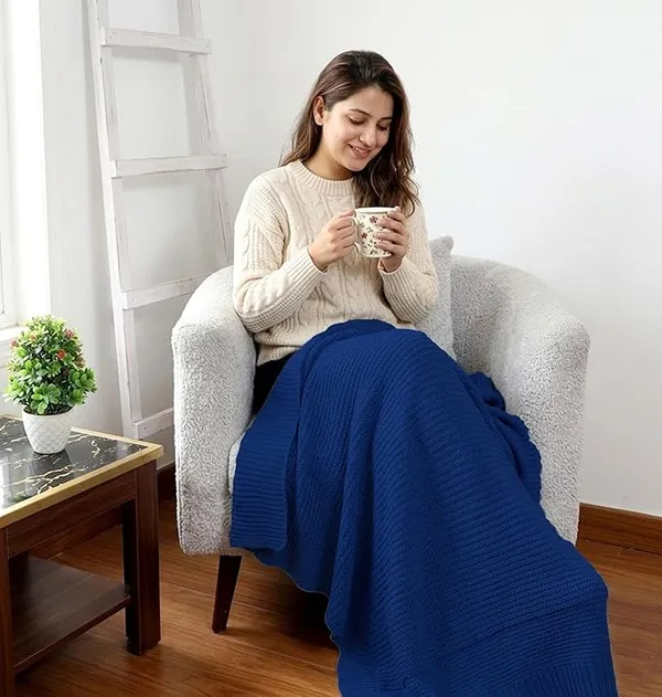 RAMDA_Knitted_Cotton_Throw_Blanket_–_Multipurpose_Lightweight,_Breathable_&_Cozy_Throws_for_Sofa_or_Bed_(Cotton)_(50x60_Inches)_(Dark_Blue)