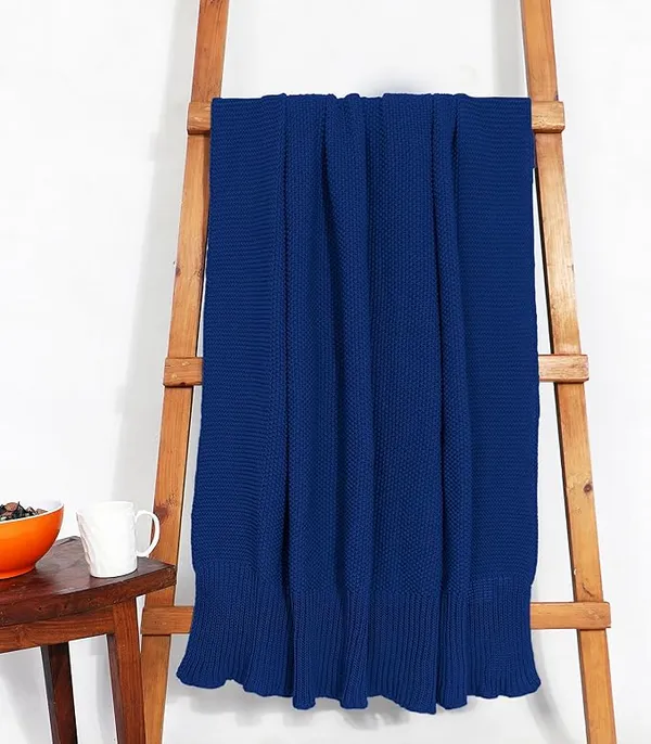 RAMDA_Knitted_Cotton_Throw_Blanket_–_Multipurpose_Lightweight,_Breathable_&_Cozy_Throws_for_Sofa_or_Bed_(Cotton)_(50x60_Inches)_(Dark_Blue)