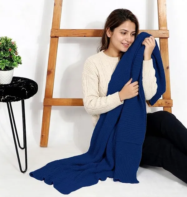 RAMDA_Knitted_Cotton_Throw_Blanket_–_Multipurpose_Lightweight,_Breathable_&_Cozy_Throws_for_Sofa_or_Bed_(Cotton)_(50x60_Inches)_(Dark_Blue)
