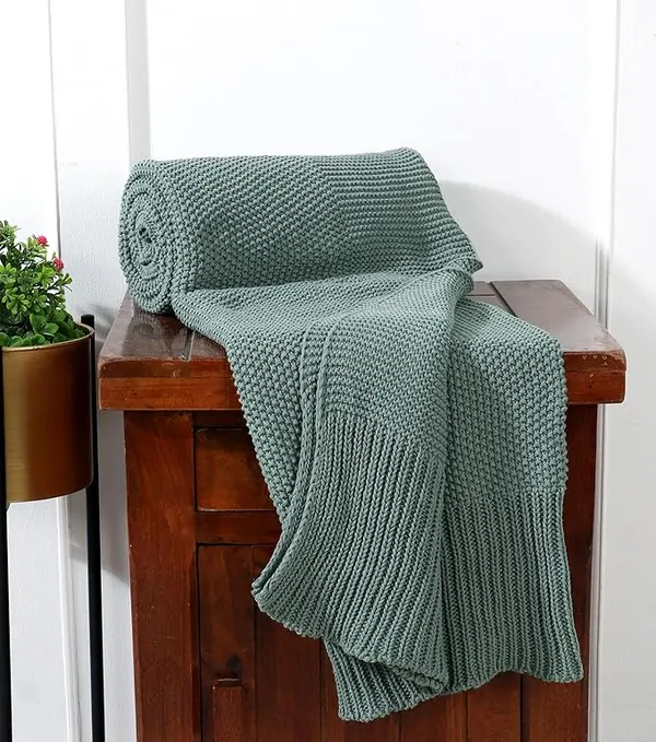 RAMDA_Knitted_Cotton_Throw_Blanket_–_Multipurpose_Lightweight,_Breathable_&_Cozy_Throws_for_Sofa_or_Bed_(Cotton)_(50x60_Inches)_(Green)