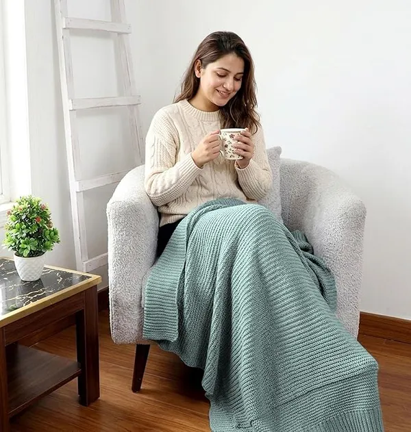 RAMDA_Knitted_Cotton_Throw_Blanket_–_Multipurpose_Lightweight,_Breathable_&_Cozy_Throws_for_Sofa_or_Bed_(Cotton)_(50x60_Inches)_(Green)